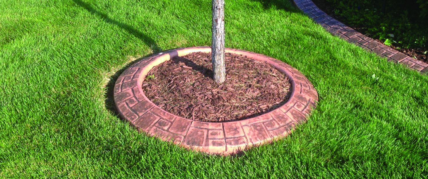 Concrete landscape curbing for tree rings.